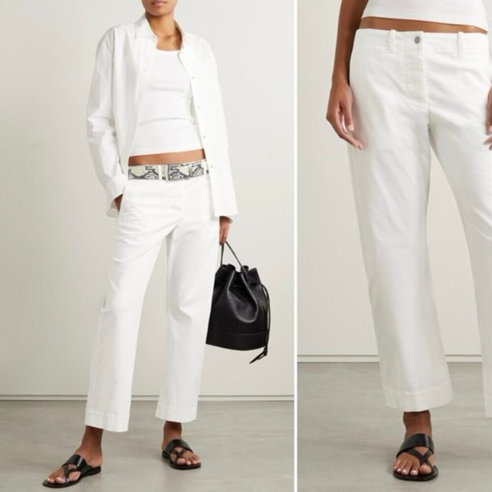NILI LOTAN 100% Cotton White Crop Tomboy Pants Size 4 Button Fly - Picture 4 of 10